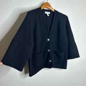 Revive Cashmere Merino Wool Cashmere Black Boxy Cropped Knit Button Cardigan